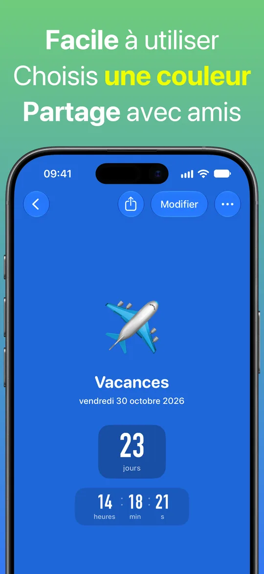 Le compte à rebours Vacances sur fond bleu : 23 jours, 14 heures, 18 minutes et 21 secondes avant le vendredi 30 octobre 2026.