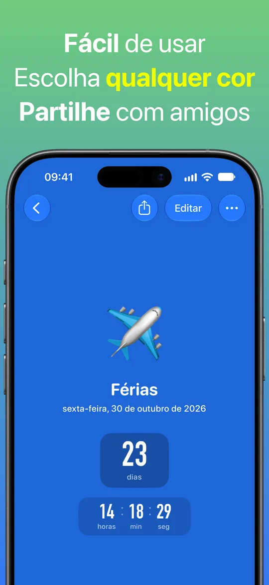 Uma contagem para as férias com fundo azul: faltam 23 dias, 14 horas, 18 minutos e 29 segundos para sexta-feira, 30 de outubro.